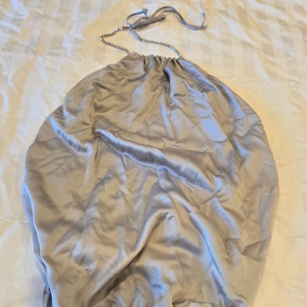 Victoria's Secret Very Sexy Twinkle Strap Satin Teddy XL Silver Pearl